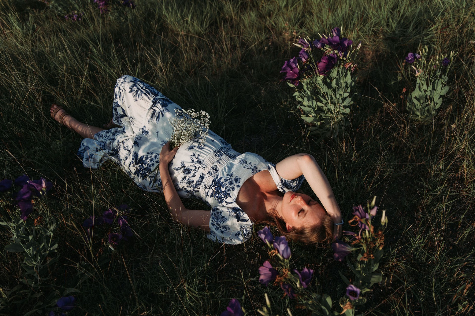 Naomi in the wildflowers with baby's breath
